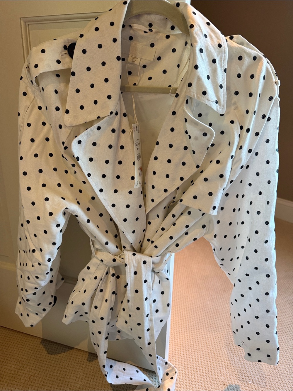 Zara White Trench Coat with Black Polka Dots